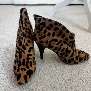 Gianni Bini Leopard Print Pointed Toe Ankle Booties in Tan and Black
